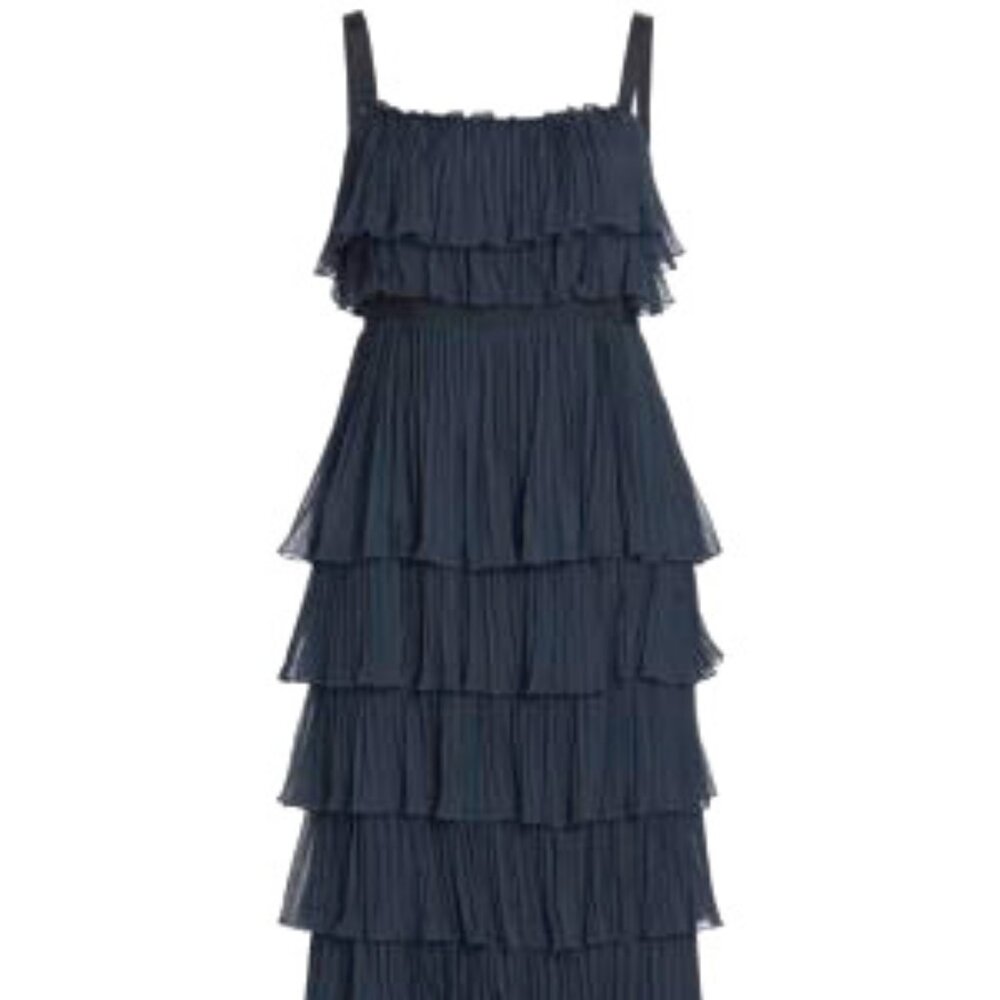 Cinq à Sept Eliane Pleated Tier Midi Dress 8 Indigo Blue